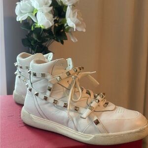 Valentino Garavani White Studded High-Top Sneakers